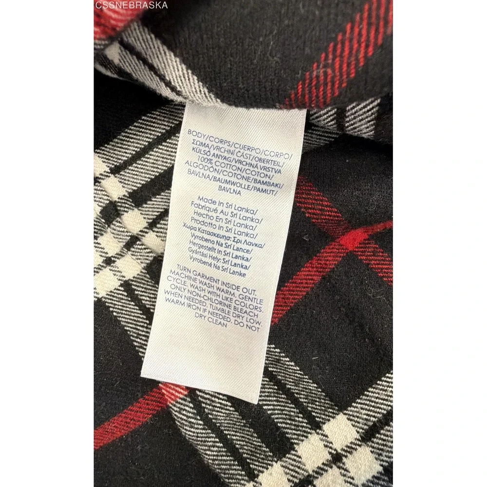CHAPS Red Black White Womens Full Zip Flannel Shirt Jacket Plaid Long Sleeve - L